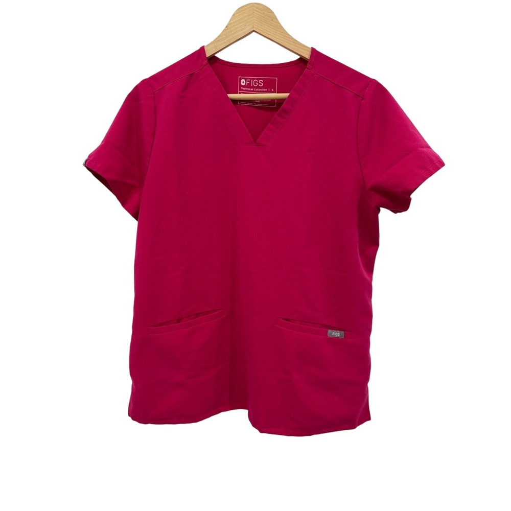 FIGS Casma Scrub Top Pink V-Neck Size Small Women's